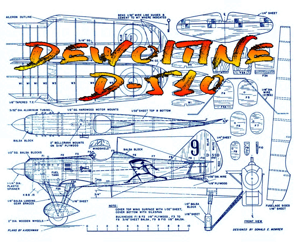 Full size Printed Plans Scale 1:16 Control Line Dewoitine D-510