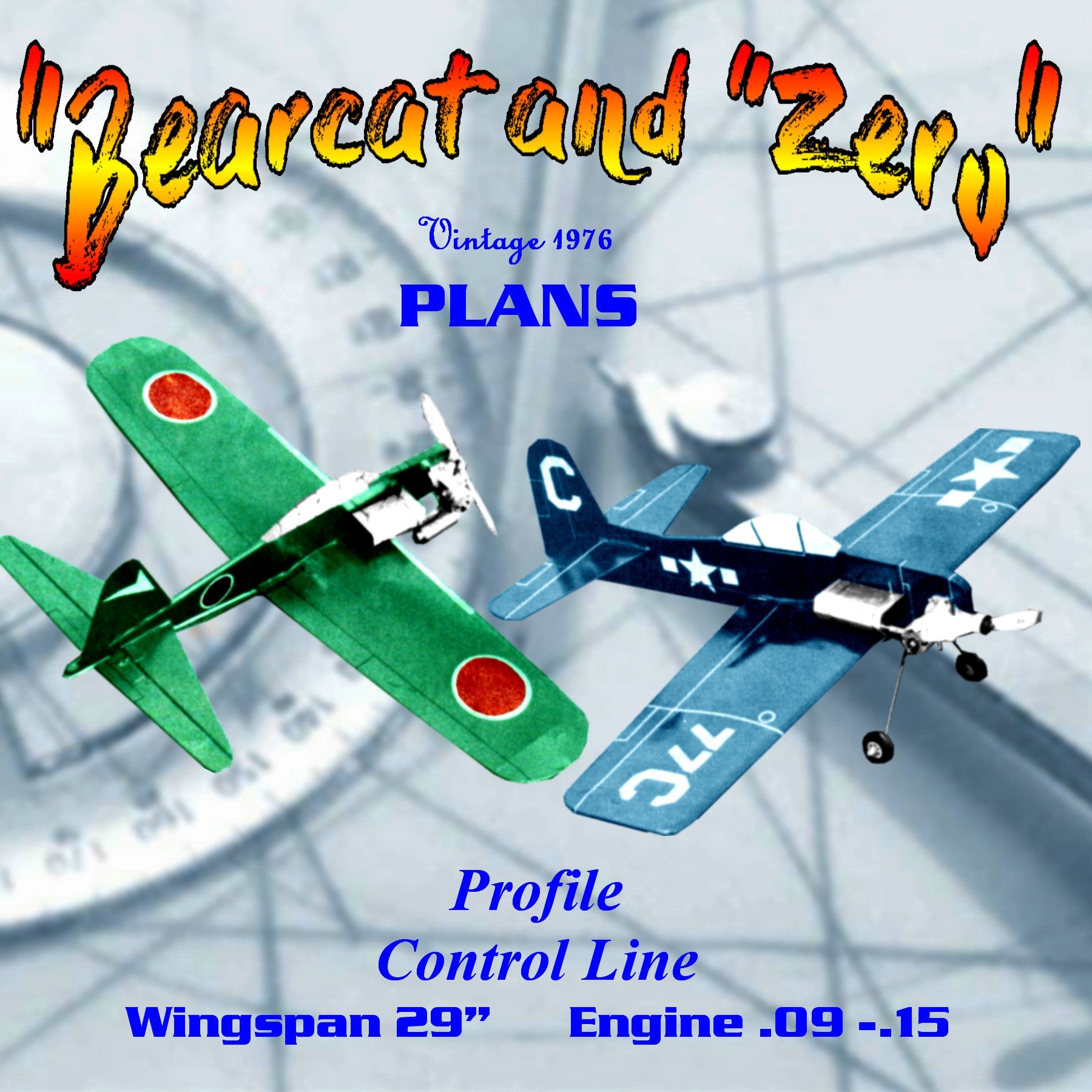 full size printed plan profile control line  "bearcat and a "zero" they build fast