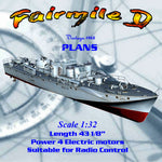 model boat full size printed plans 1:32 scale 43" fairmile d rescue ship for radio control