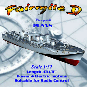 model boat full size printed plans 1:32 scale 43" fairmile d rescue ship for radio control