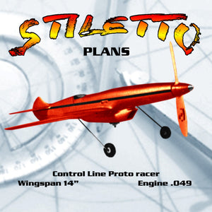 full size printed plan  1/2 a  proto control line speed stiletto wingspan 14” engine .049