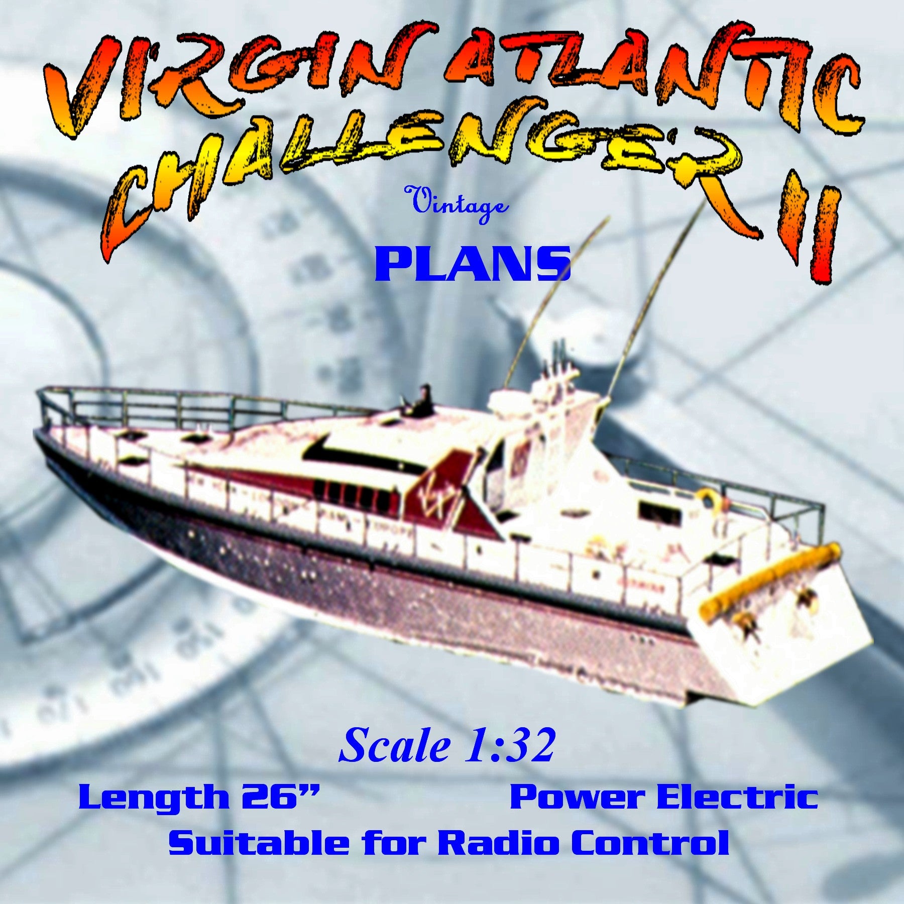 full size printed plan deep-vee ocean racer virgin atlantic ii scale 1/32 26" radio control