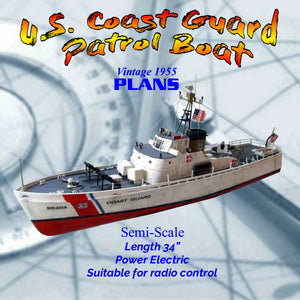 full size printed plan semi-scale 95-ft. u.s. coast guard patrol boat suitable for radio control