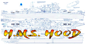 full size printed plans battle cruiser scale 1:192 h.m.s. hood l 54" suitable for radio control