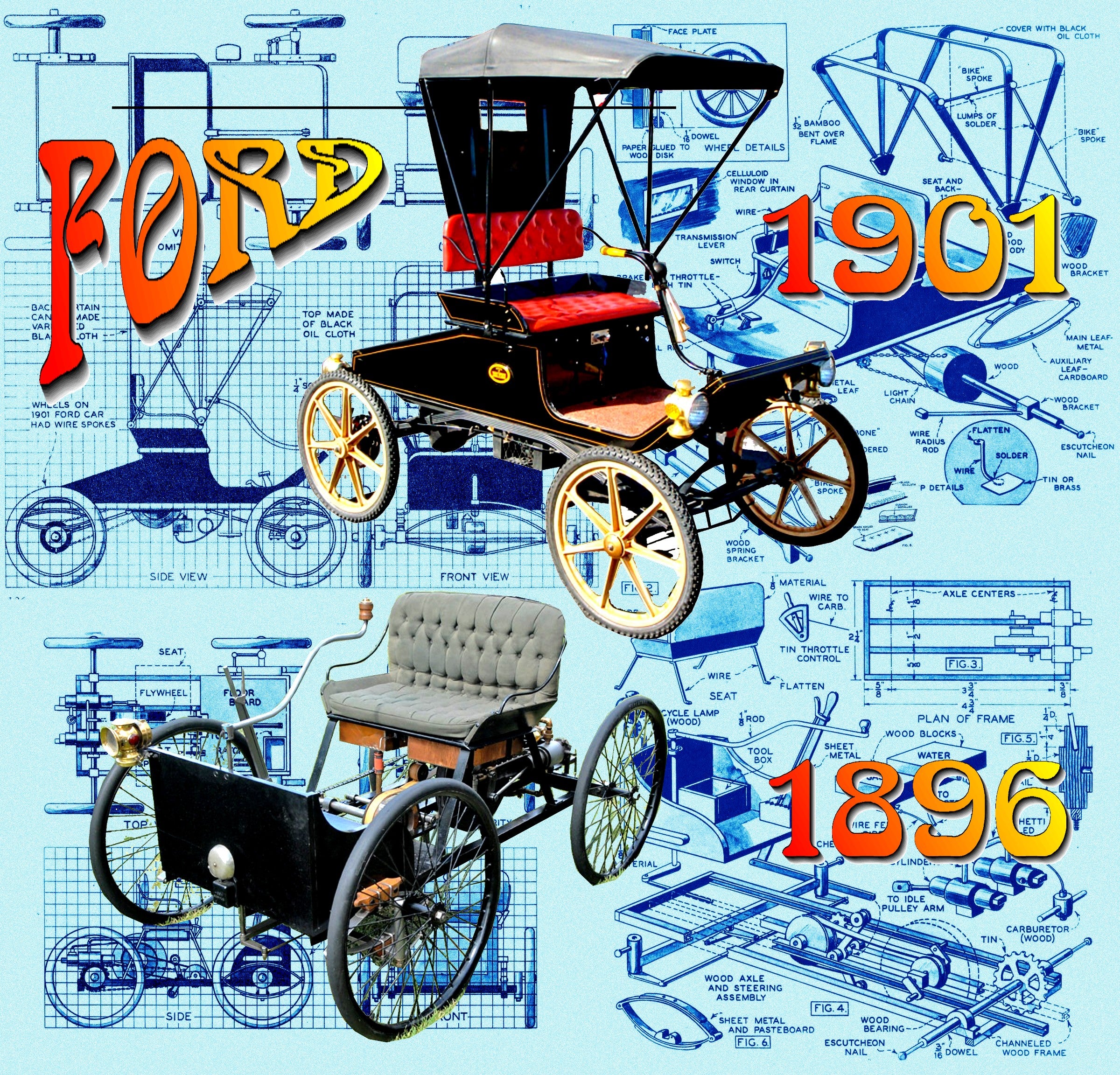 full size Printed Plans &amp; Article Ford  1896 model  1901 model  Scale 1:16 (3/4"=1ft)