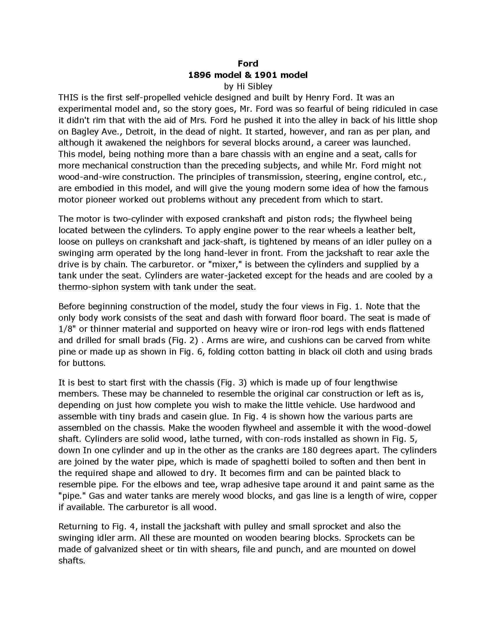 full size Printed Plans &amp; Article Ford  1896 model  1901 model  Scale 1:16 (3/4"=1ft)