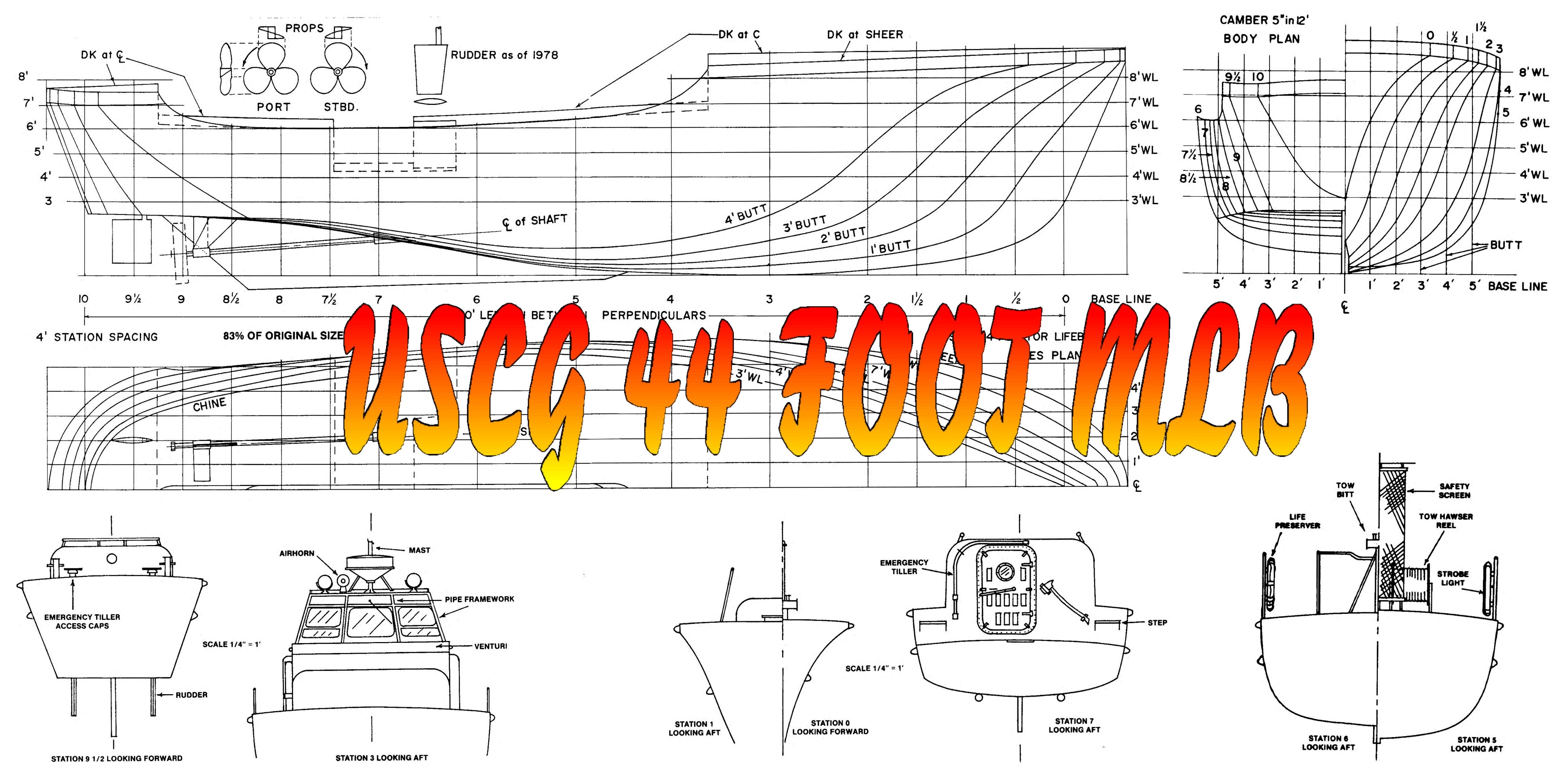United States Coast Guard 44-Foot Motor Lifeboat 1:12 Scale Printed Plans