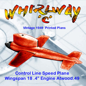 Full Size Printed Plan Control Line vintage Speed Plane Whirlaway C Engine .49