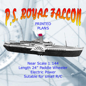 Full Size Printed Plans Near Scale 1:144  Paddle Wheeler P,S, Royal Falcon Suitable for radio control
