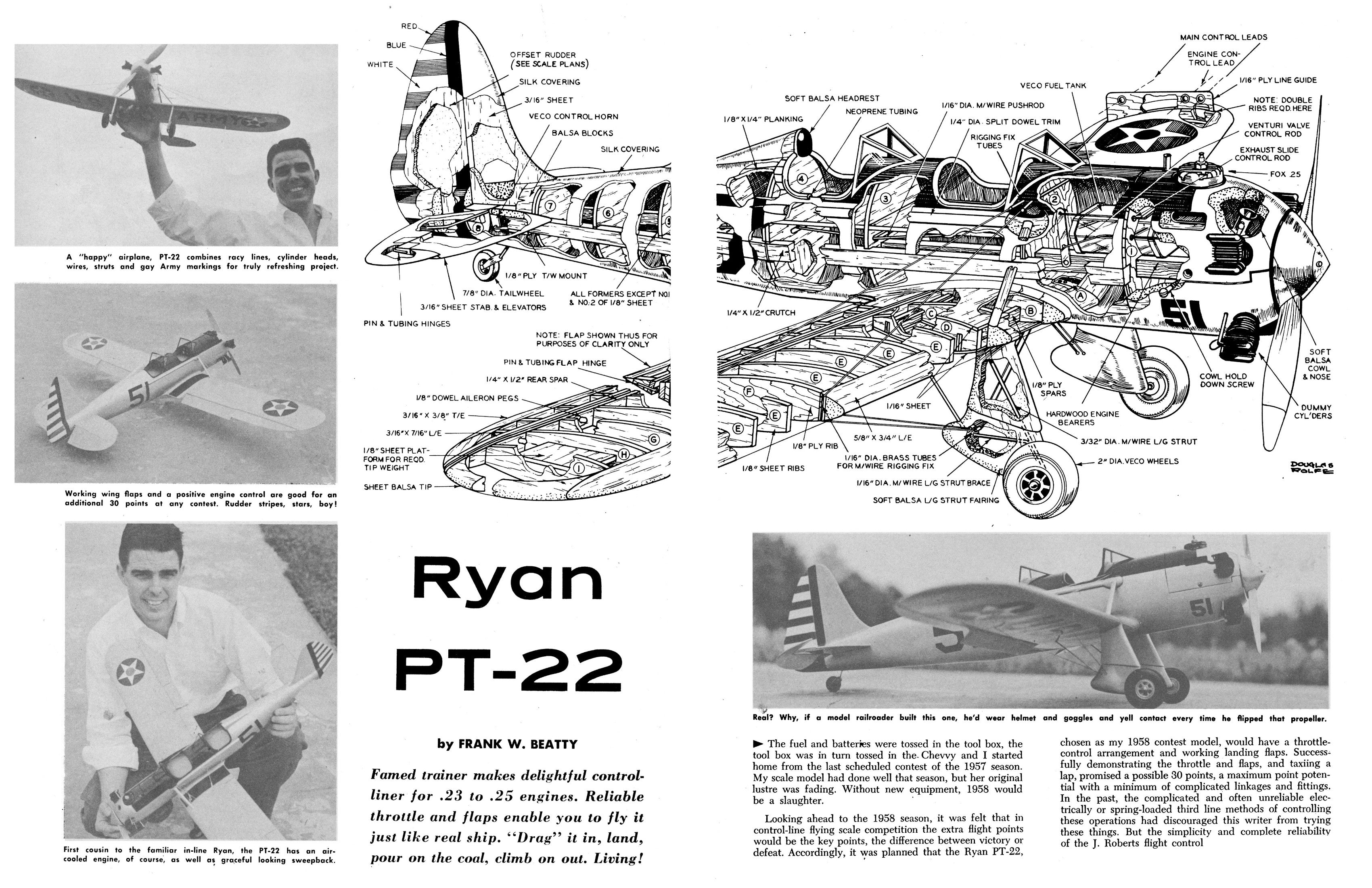 full size printed plans scale 1 1/4” = 1ft  control line  reliable throttle and flaps ryan pt-22