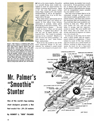 full size plans vintage 1952 control line  .29 - .35 stunter "smoothie"  contest winning performance