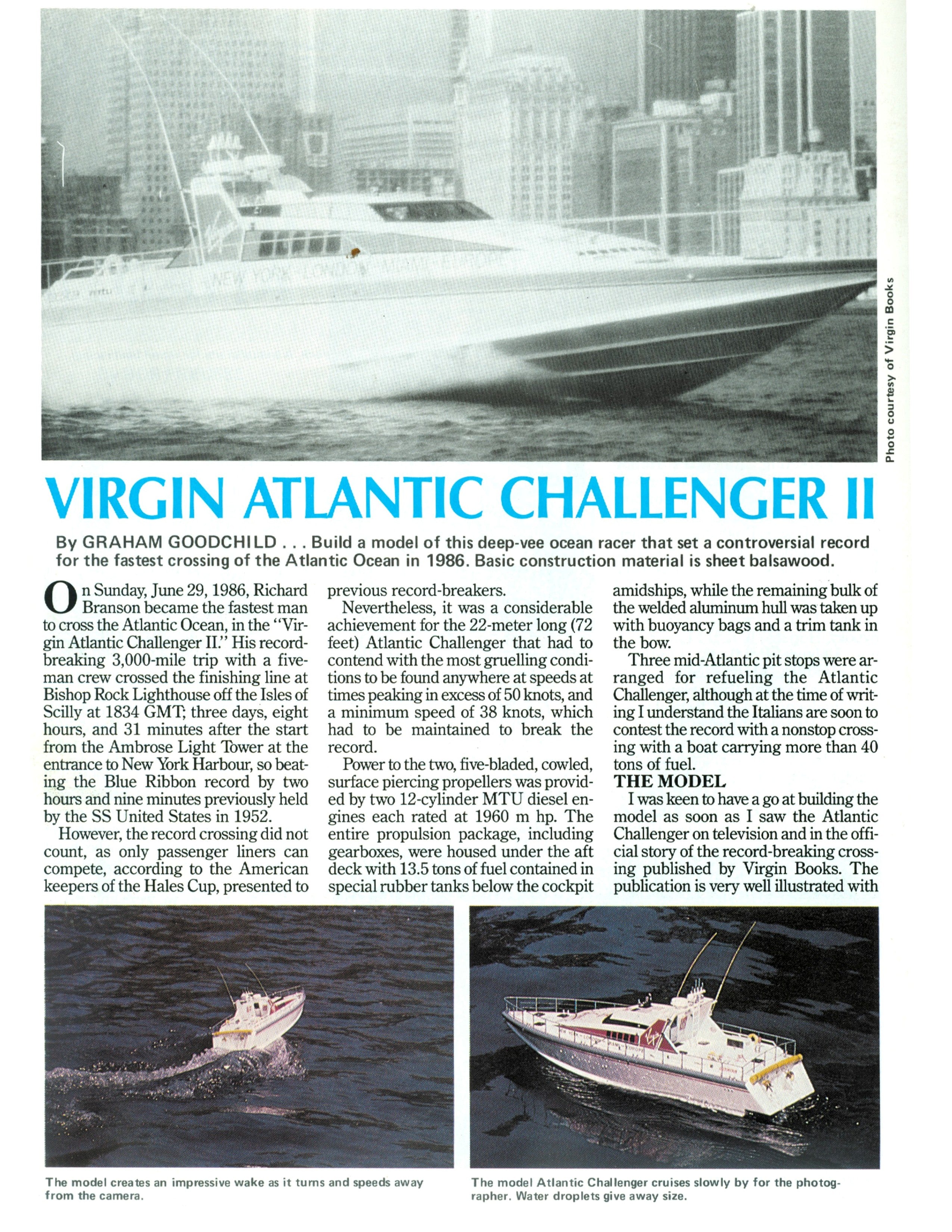 full size printed plan deep-vee ocean racer virgin atlantic ii scale 1/32 26" radio control