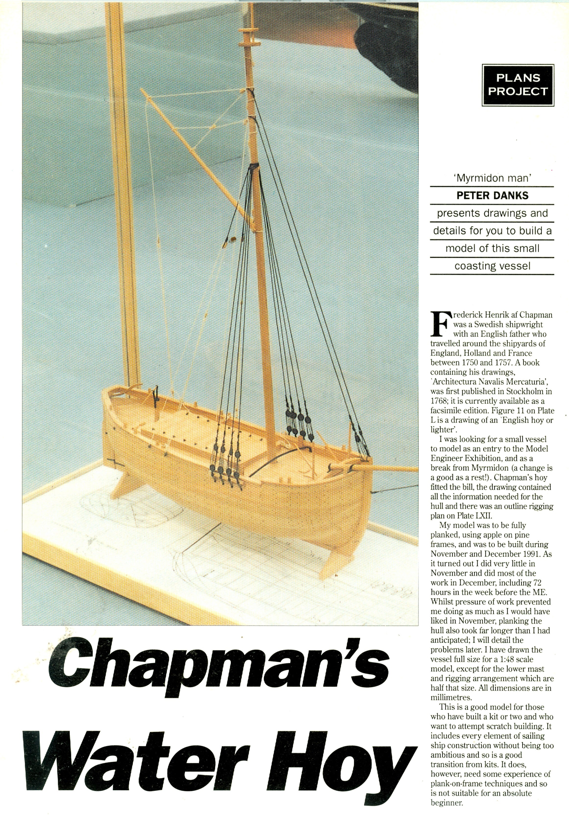 full size printed plans  display model small coasting vessel chapman's water hoy
