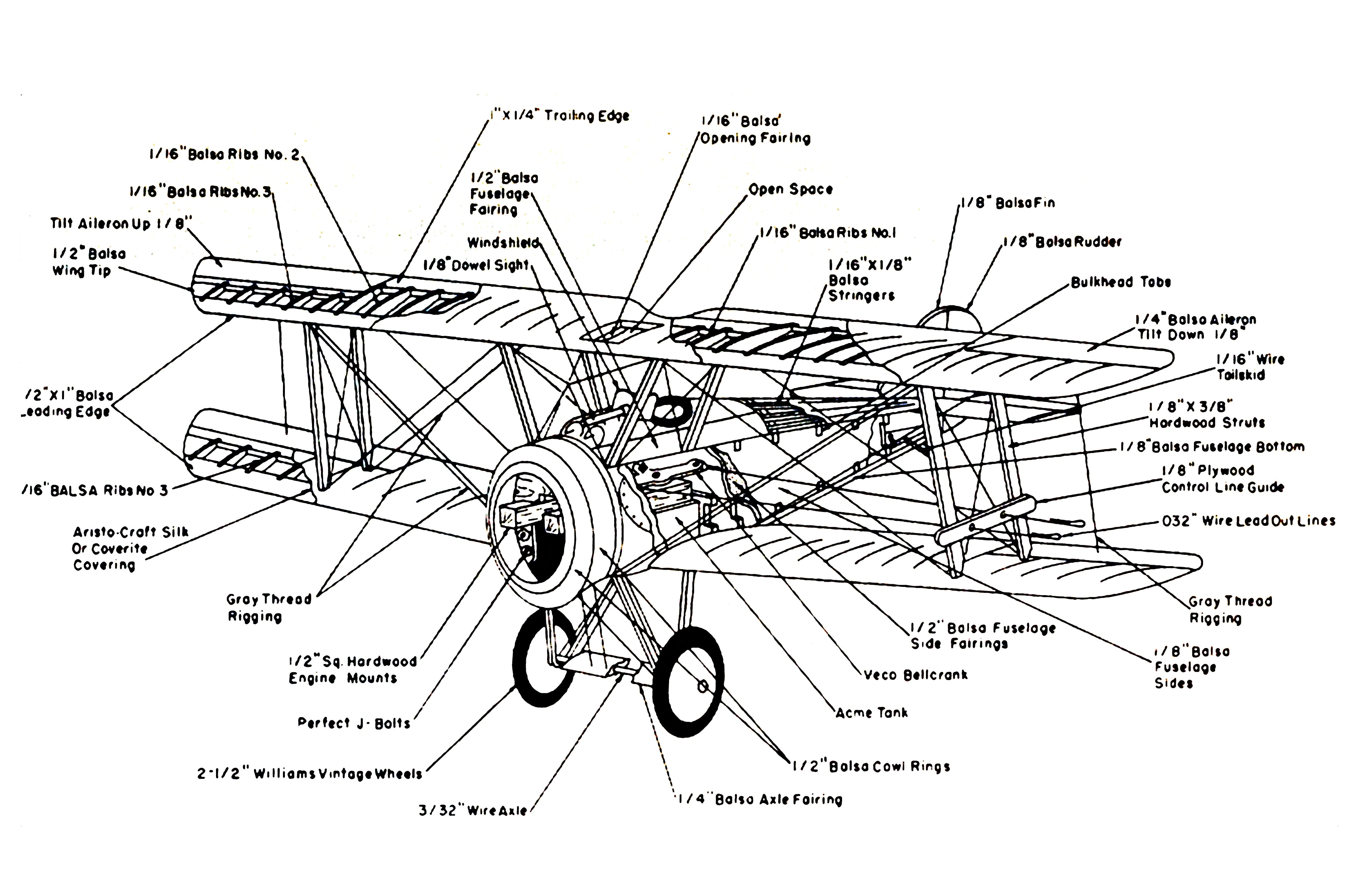 full size printed plans control line  standoff scale 1”= 1' sopwith camel wingspan 26 9/16”  engine .19