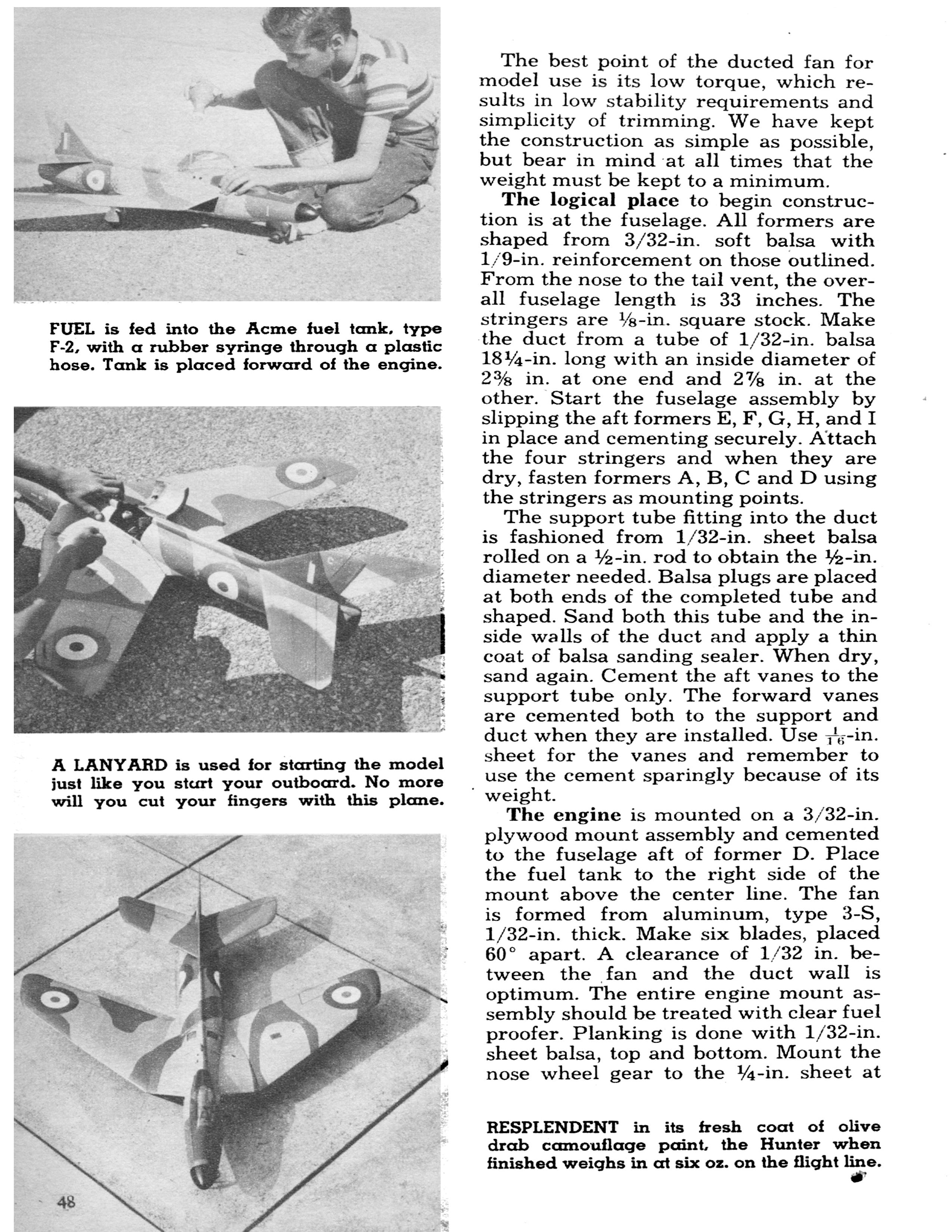 full size printed plan semi-scale 1:12 free flight hawker hunter .049 ducted fan