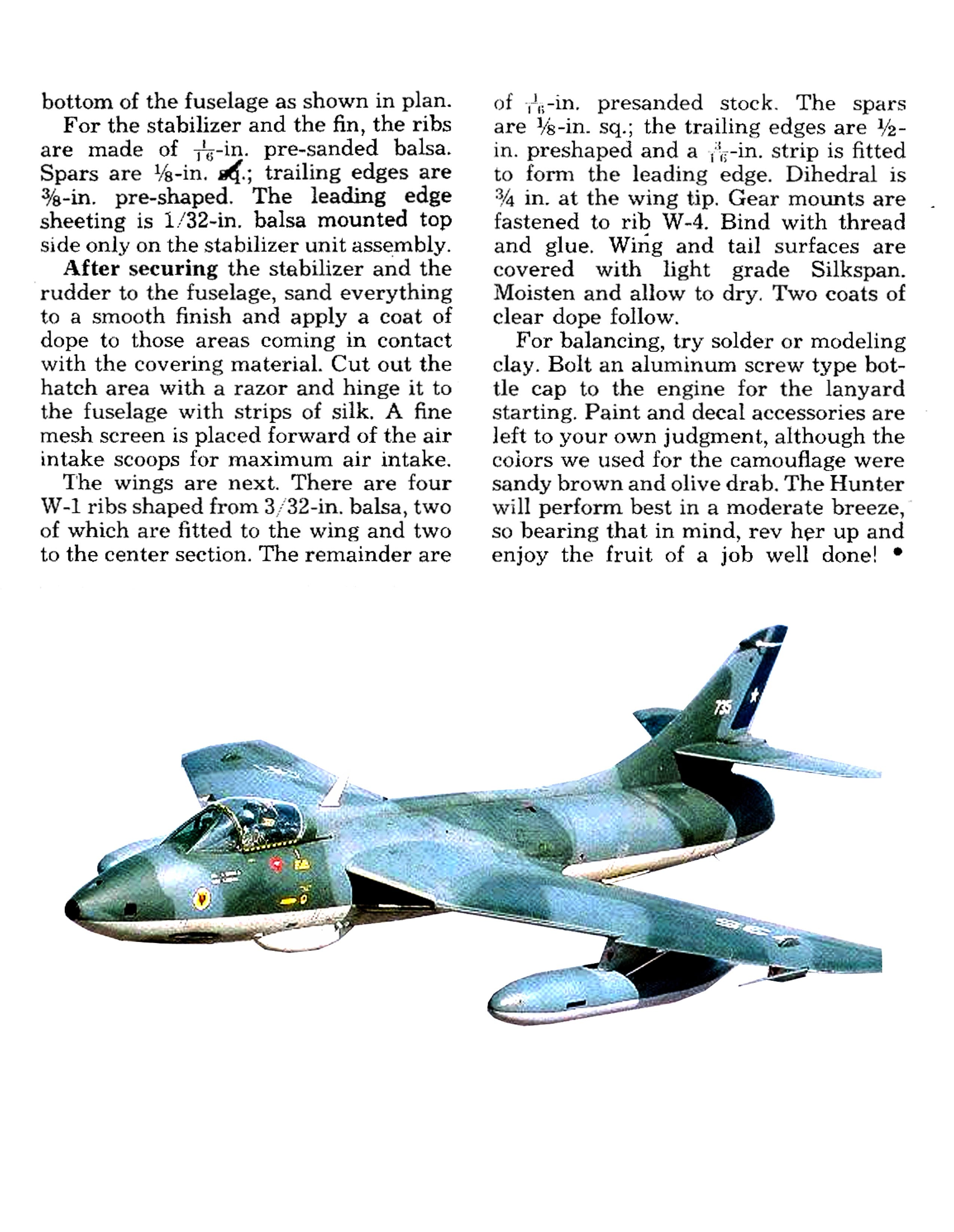 full size printed plan semi-scale 1:12 free flight hawker hunter .049 ducted fan