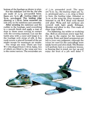 full size printed plan semi-scale 1:12 free flight hawker hunter .049 ducted fan