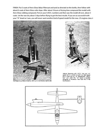 full size printed plan   control line speed “a” jewel 1959 nat's winner engine .15