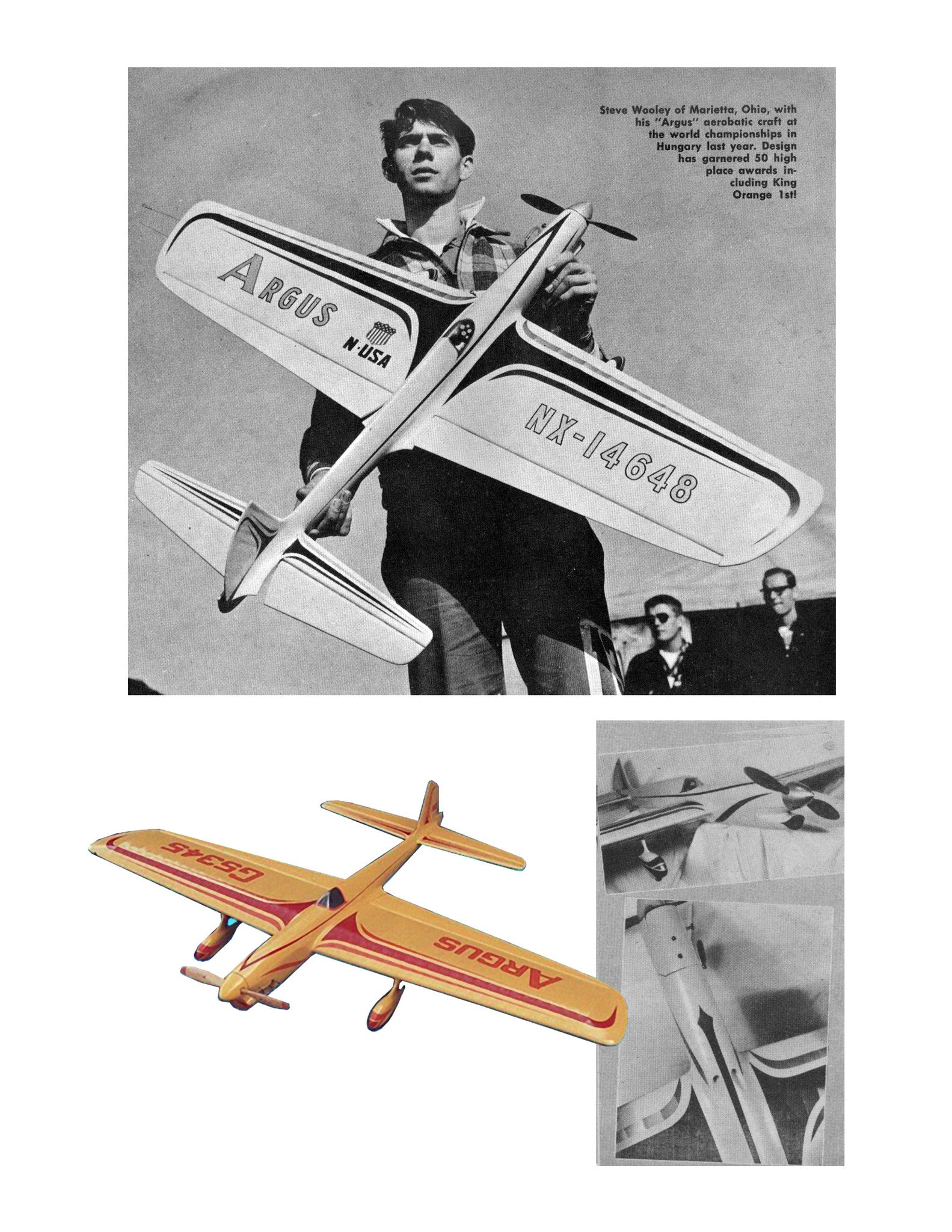 full size printed plans and article w/s 50" .35 engine argus classic stunt