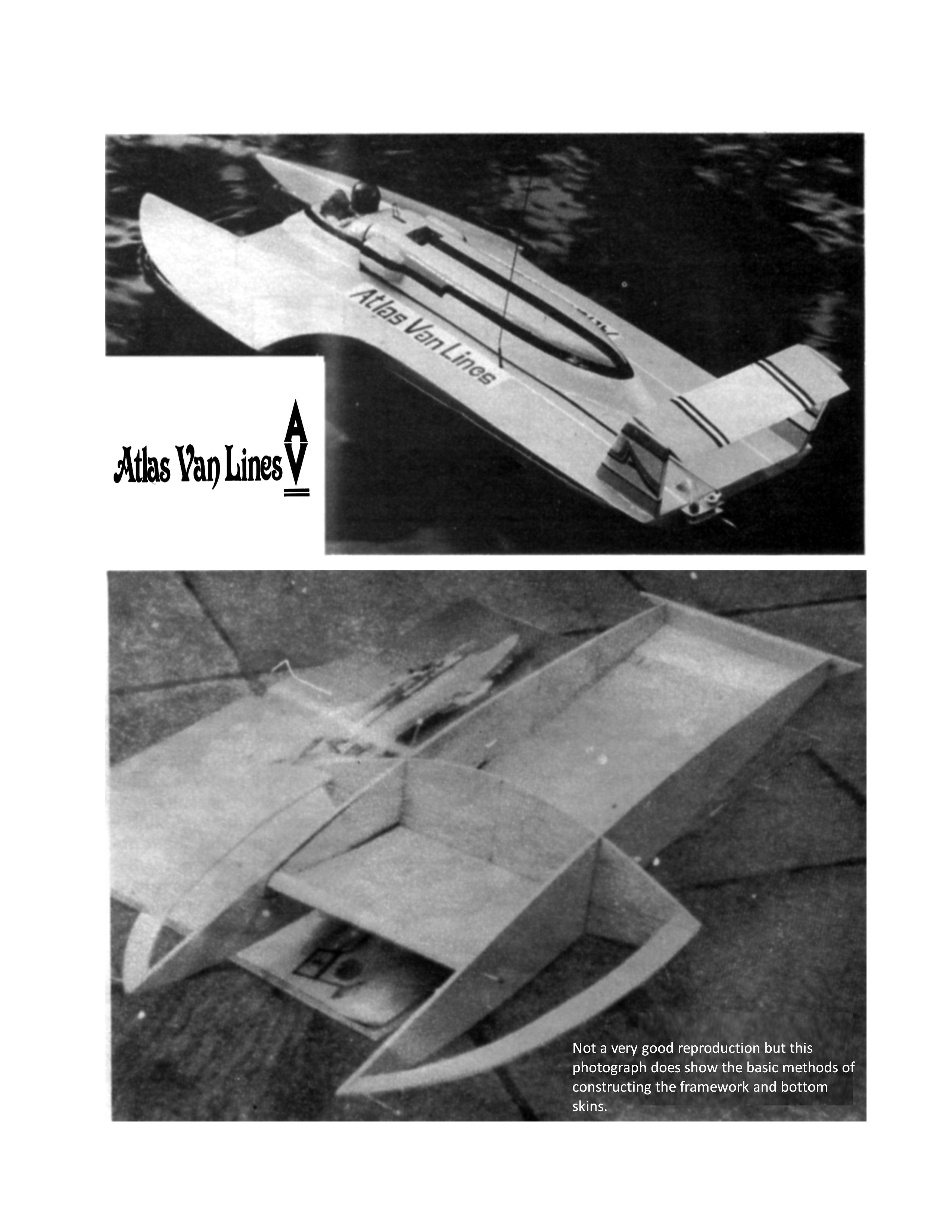 build a radio control three point 1:15 semi-­scale atlas van lines hydroplane. full size printed plans