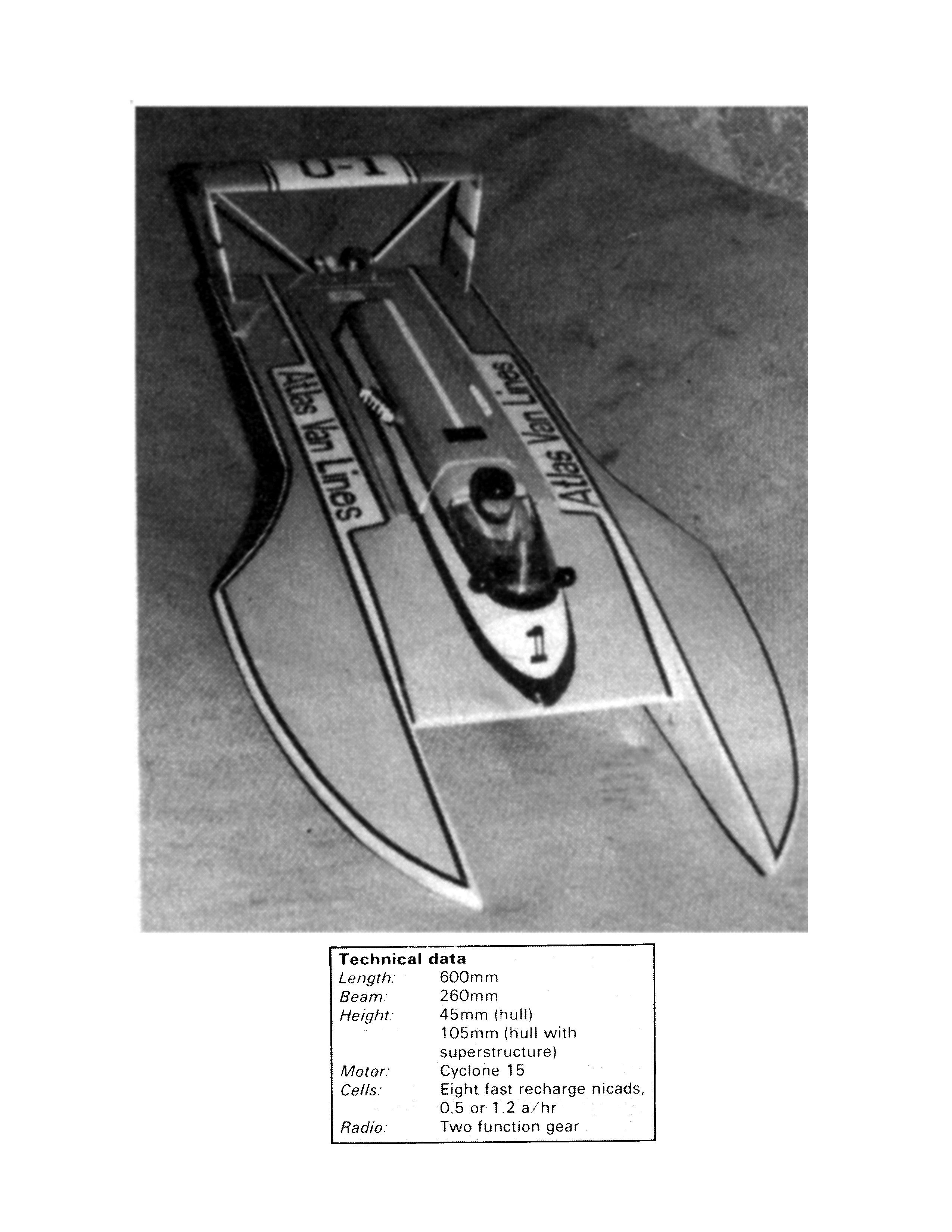 build a radio control three point 1:15 semi-­scale atlas van lines hydroplane. full size printed plans