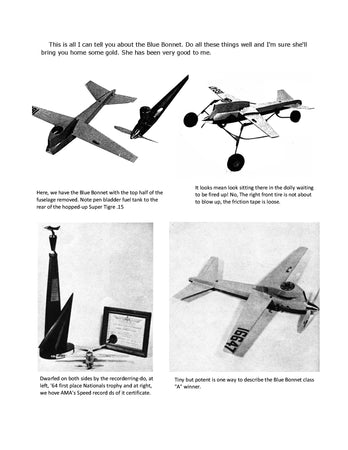 full size printed plan  control line speed blue bonnet winner in class "a" speed '64