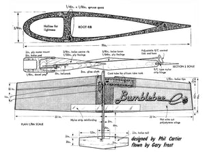 full size printed plan & building notes fai combat ship *bumblebee* wingspan 44 1/2"  engine .15