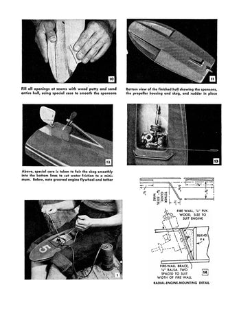 full size printed plan  15” model hydroplane suitable for small radio control