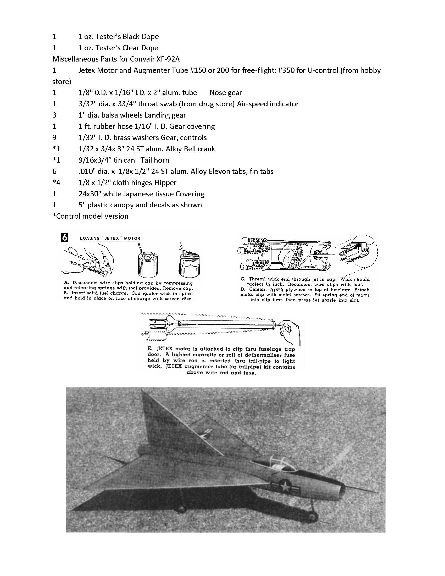 full size printed plan semi-scale 1:20 convair xf‑92a jetex  150, 200 & 350 or convert to ducted fan