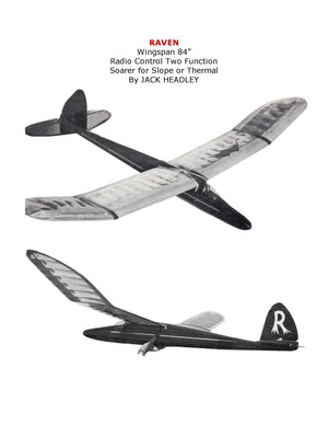 full size printed plan soarer for slope or thermal w/s 84” for radio control "raven"