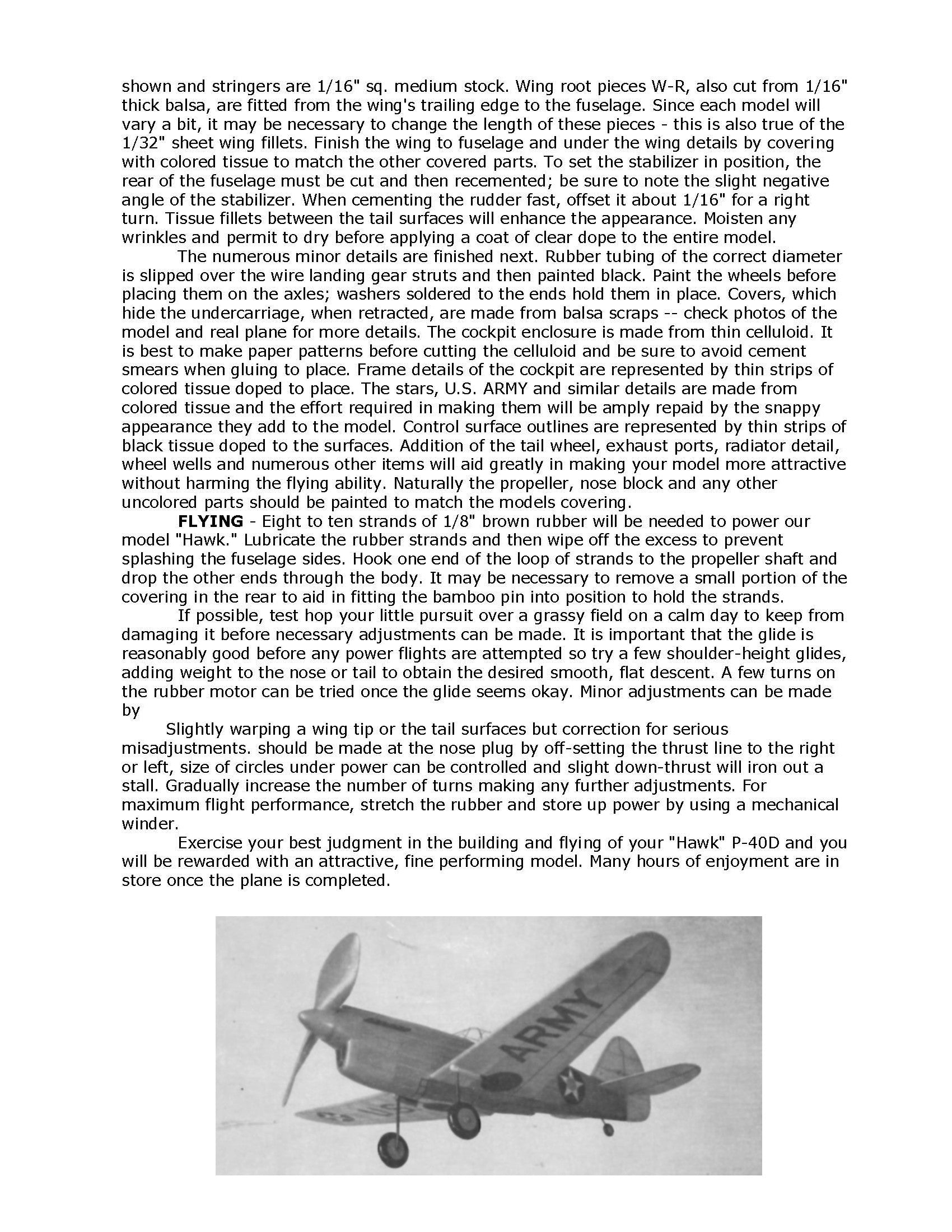 full size printed plans curtiss hawk p-40d scale 1:18  wingspan 24 ½”   power rubbe