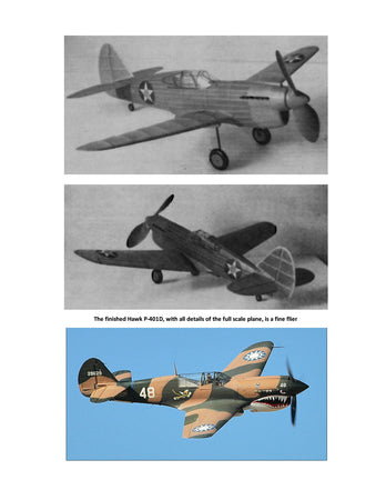 full size printed plans curtiss hawk p-40d scale 1:18  wingspan 24 ½”   power rubbe