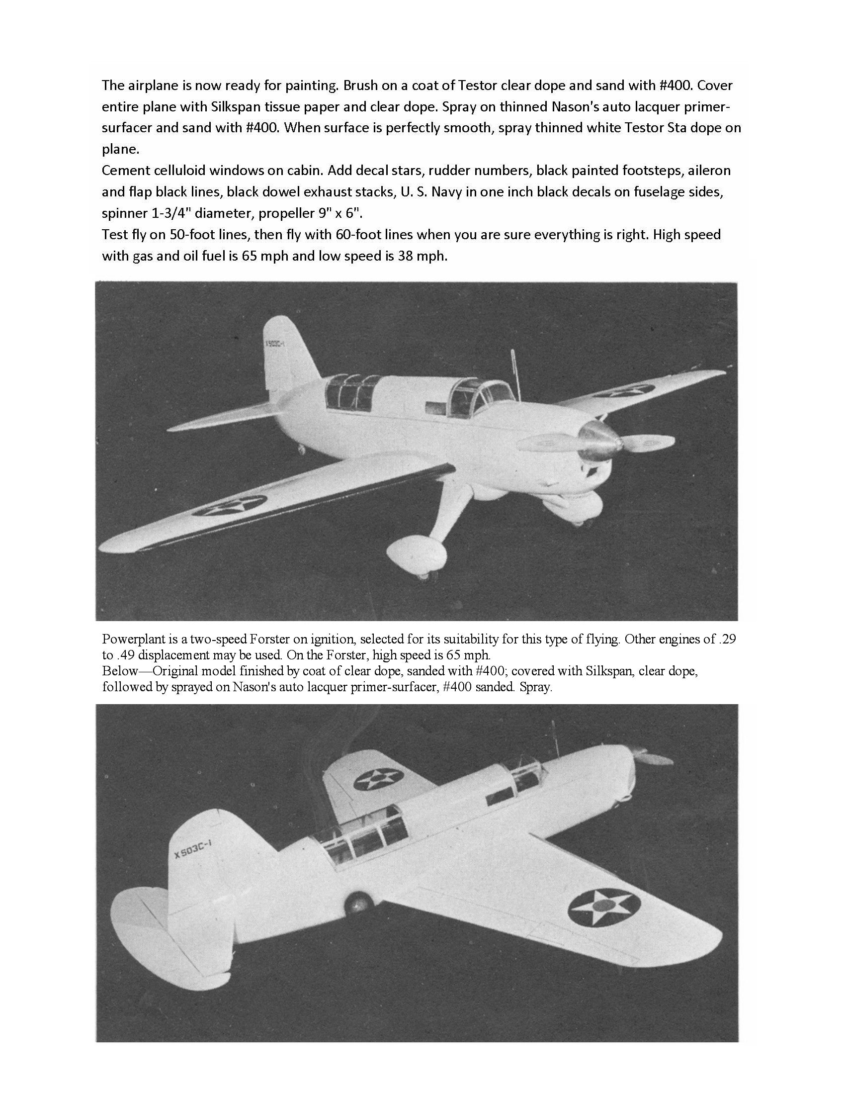 full size printed plans control line scale 1” = 1’ wingspan 38” curtiss xs03c-l
