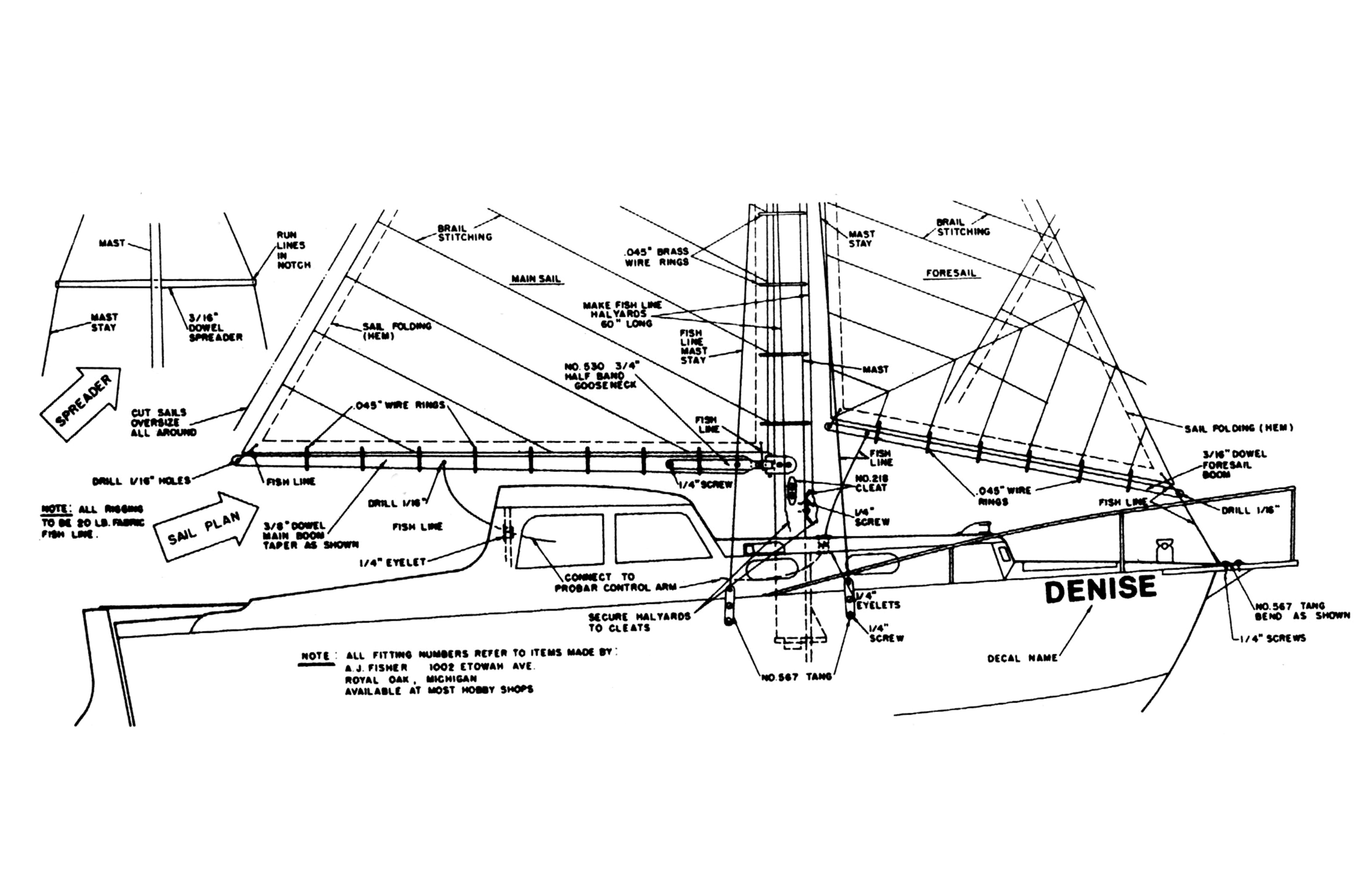 full size printed plans 30" single masted cruising yacht suitable for three channel radio control