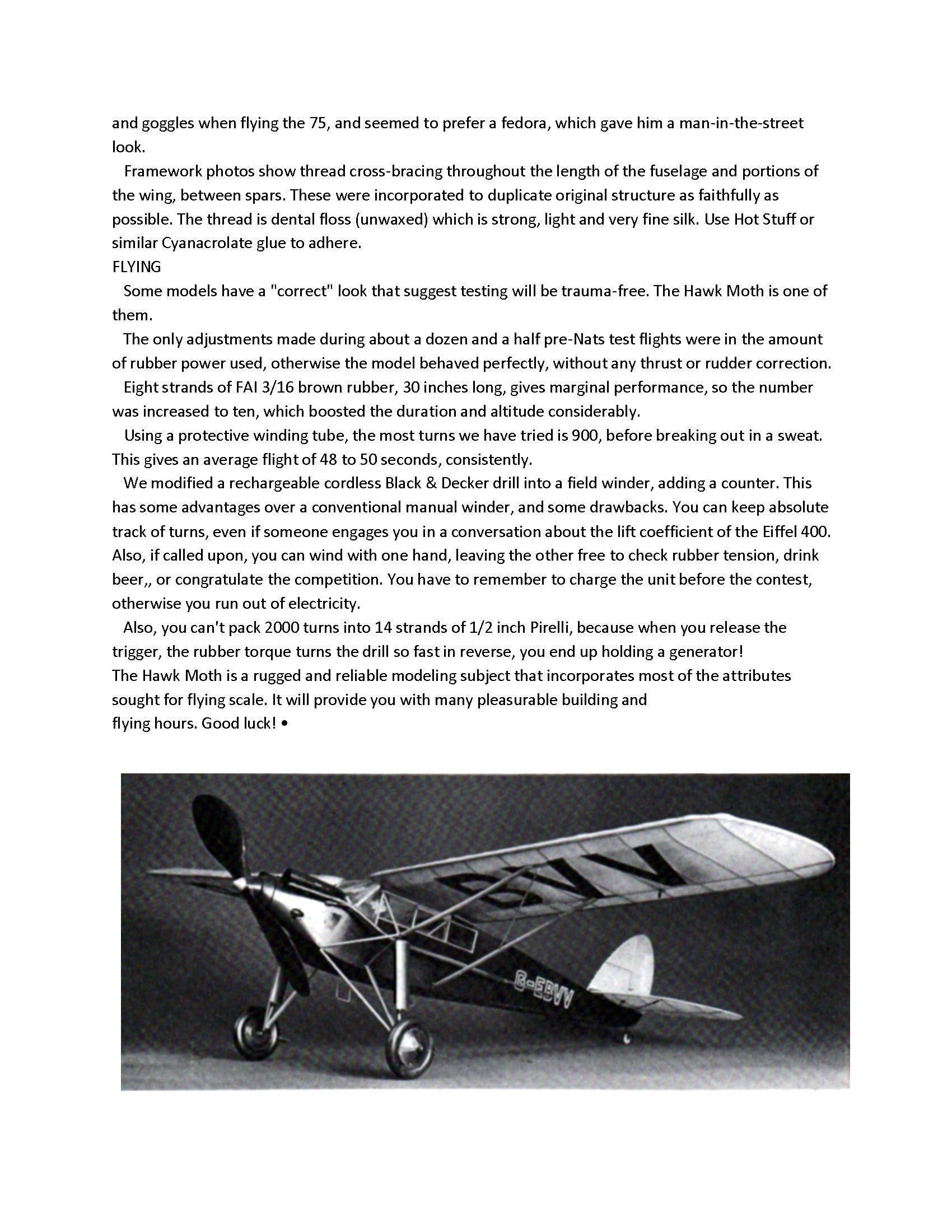 full size printed plans de havilland "hawk moth” scale 1:12 (1”=1ft)  wingspan 44”  power rubber