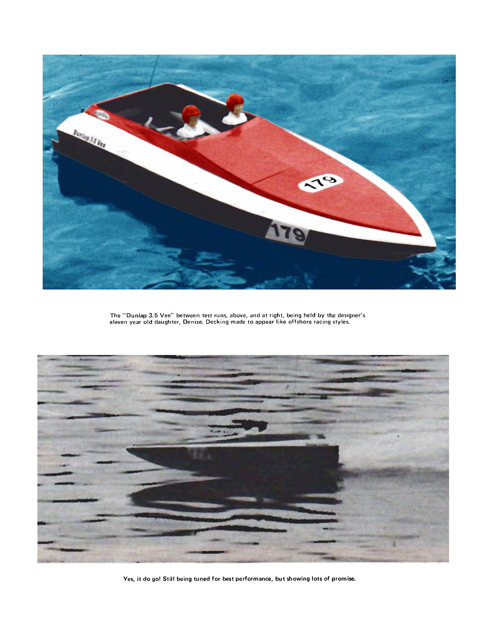 full size plans l 31”  b 11” .21  for radio control deep vee racing boat dunlap 3.5 vee