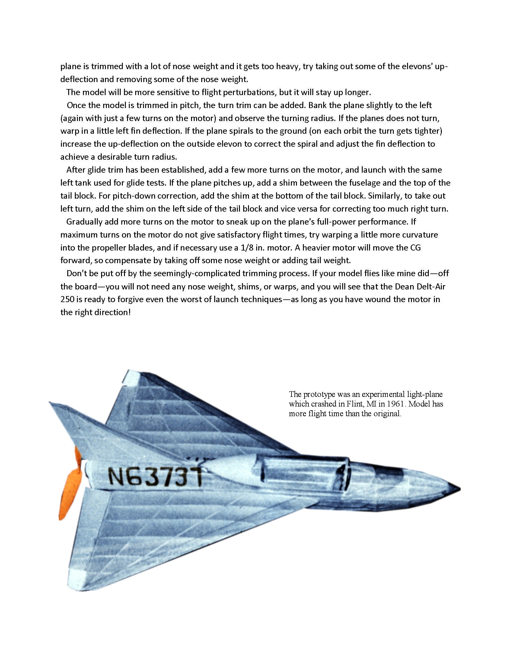 full size printed scale peanut plans dean delt-air 250 model proved to be a very stable flier
