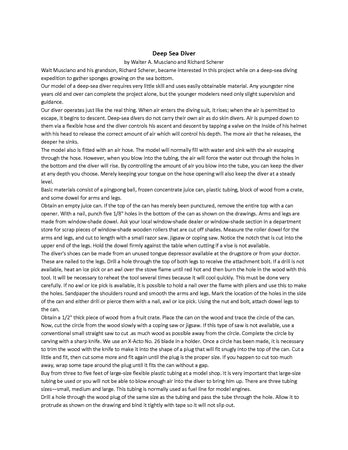 full size plan and article h 8 ¼” w 4” deep sea diver for nine years and older