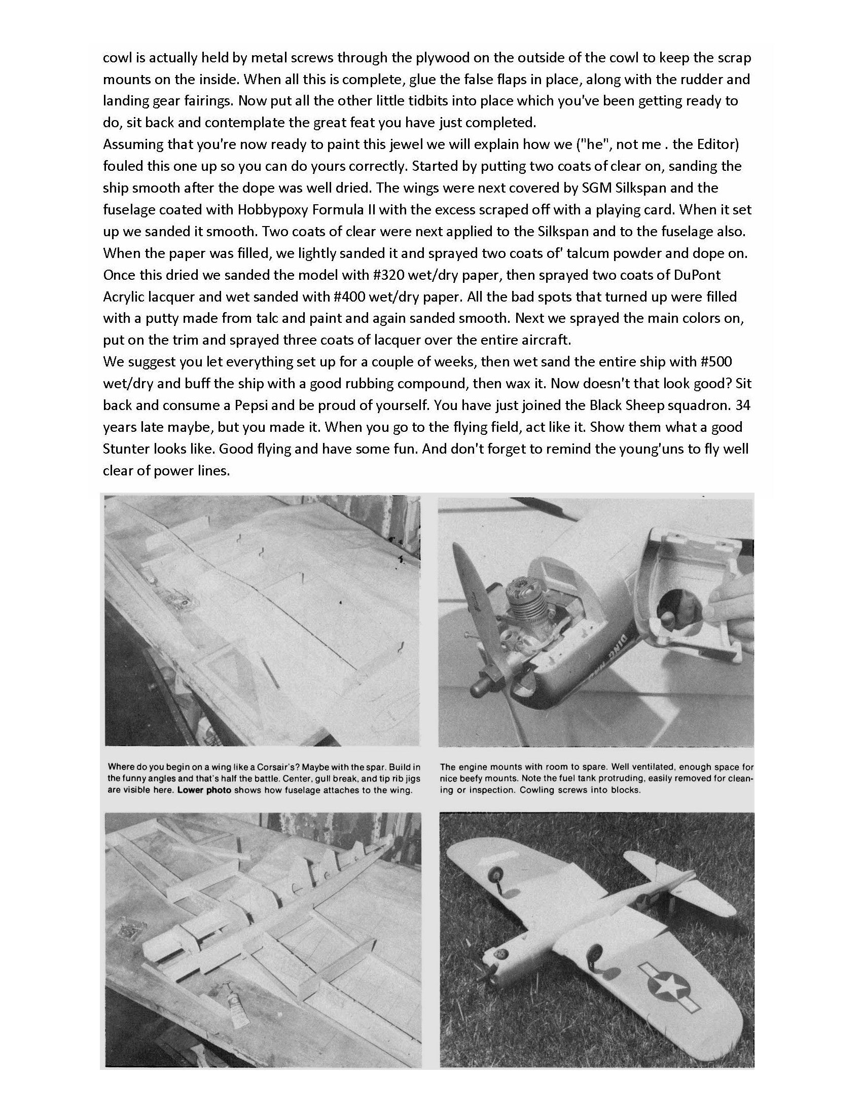 full size printed plan  stunt control line 58" wingspan f4u corsair
