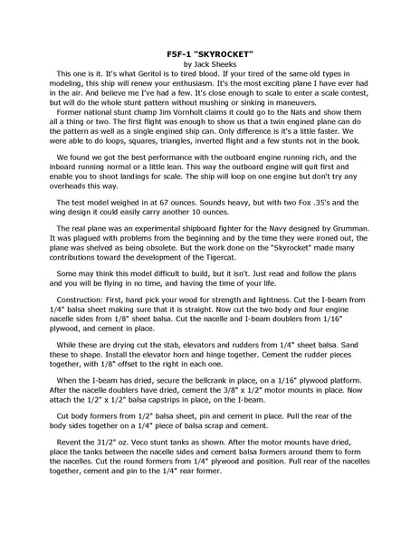 Full size Printed Plans Vintage 1964 CONTROL LINE STUNT 2-.35 F5F-1