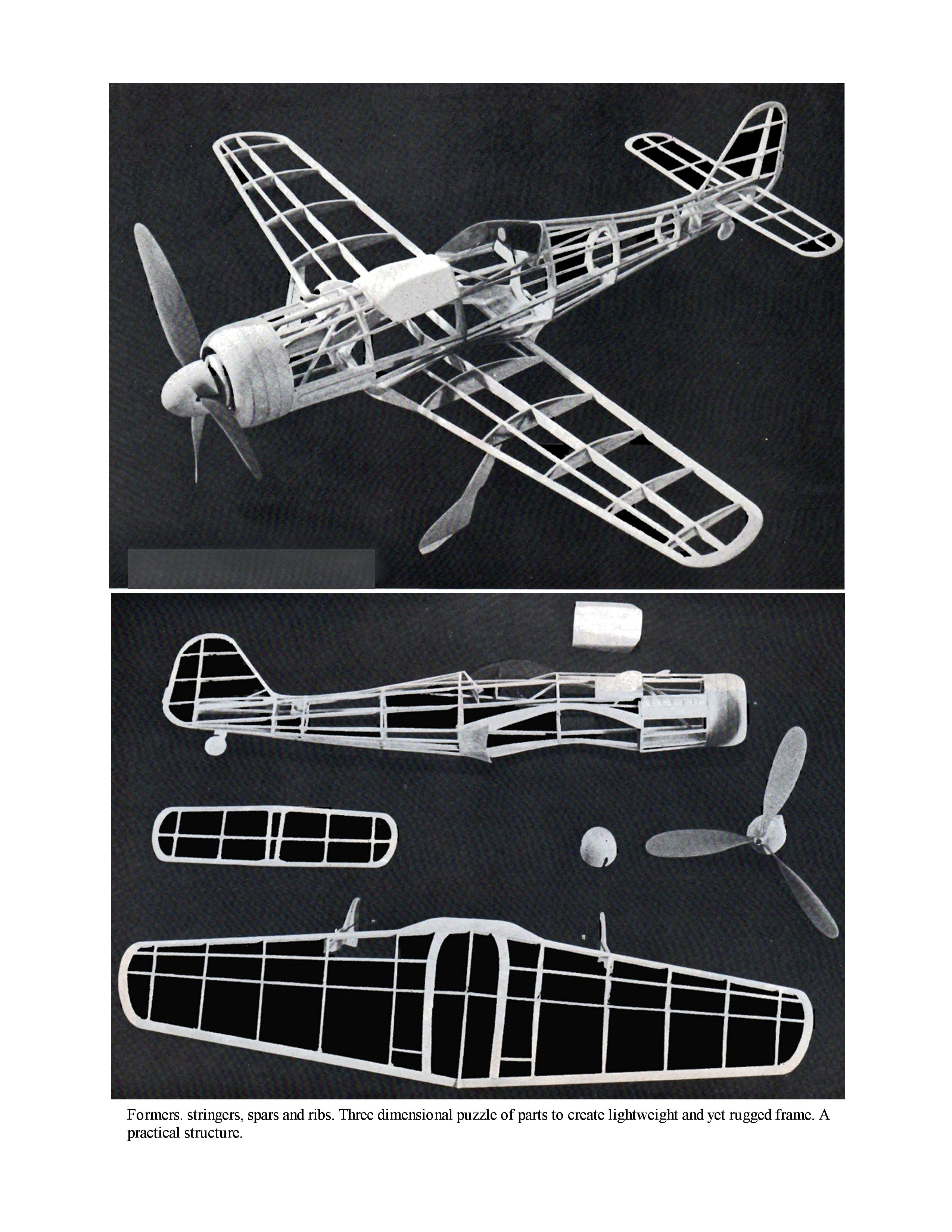 full size printed plan and building notes focke-wulf 190d9 scale 1:24 (1/2”=1ft)  wingspan 17 3/16”  power rubber