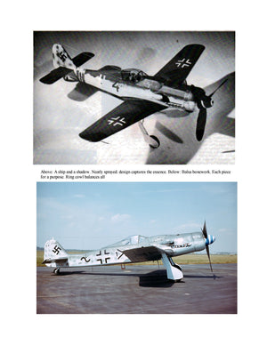 full size printed plan and building notes focke-wulf 190d9 scale 1:24 (1/2”=1ft)  wingspan 17 3/16”  power rubber