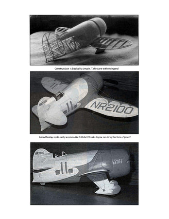 full size printed plan gee bee scale 1/12  wingspan 21”  power rubber