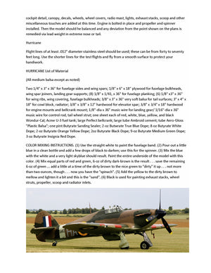full size printed plans control line scale 1”= 1’ wingspan 40” hawker hurricane
