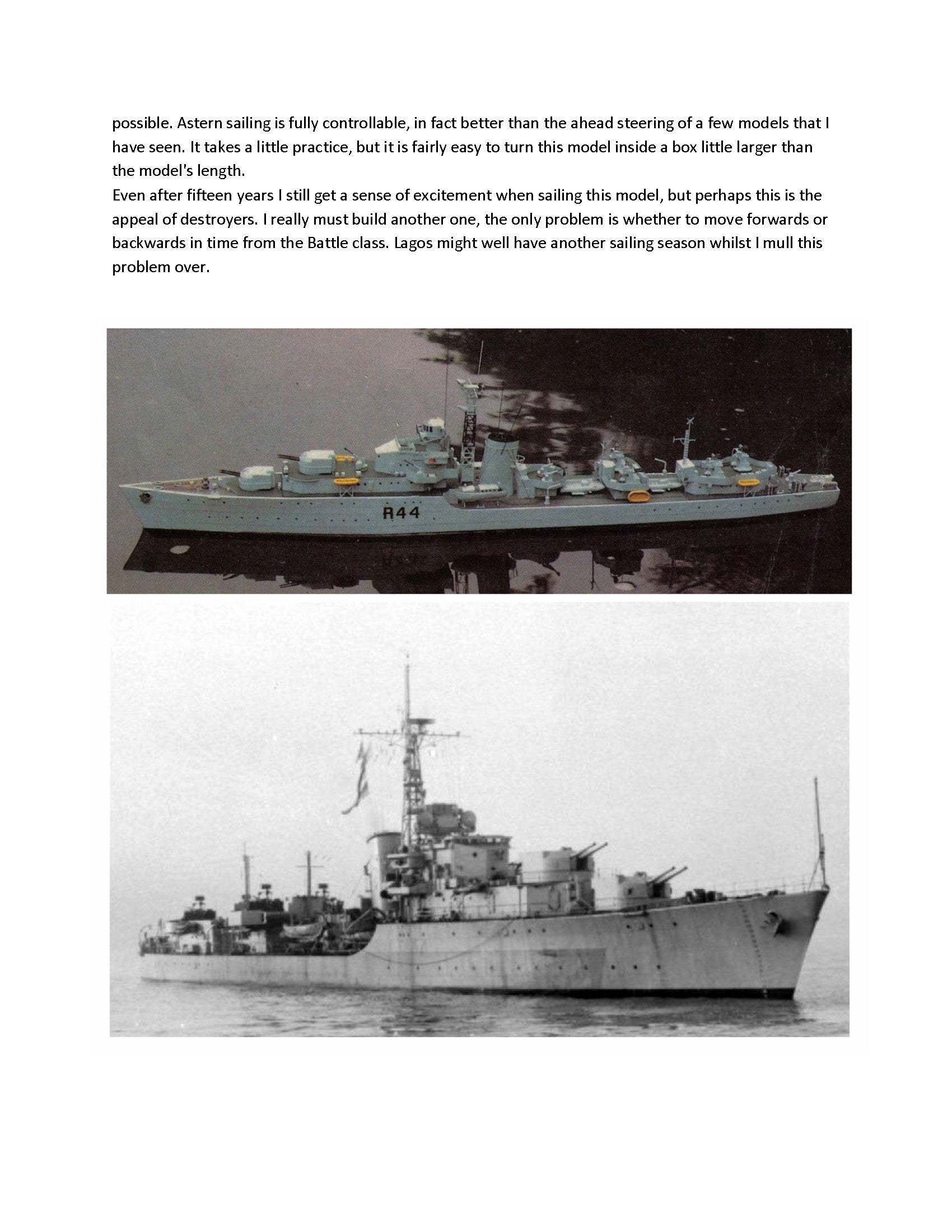 full size printed plans scale 1/144  destroyer h.m.s. lagos l 31 1/2" suitable for radio control