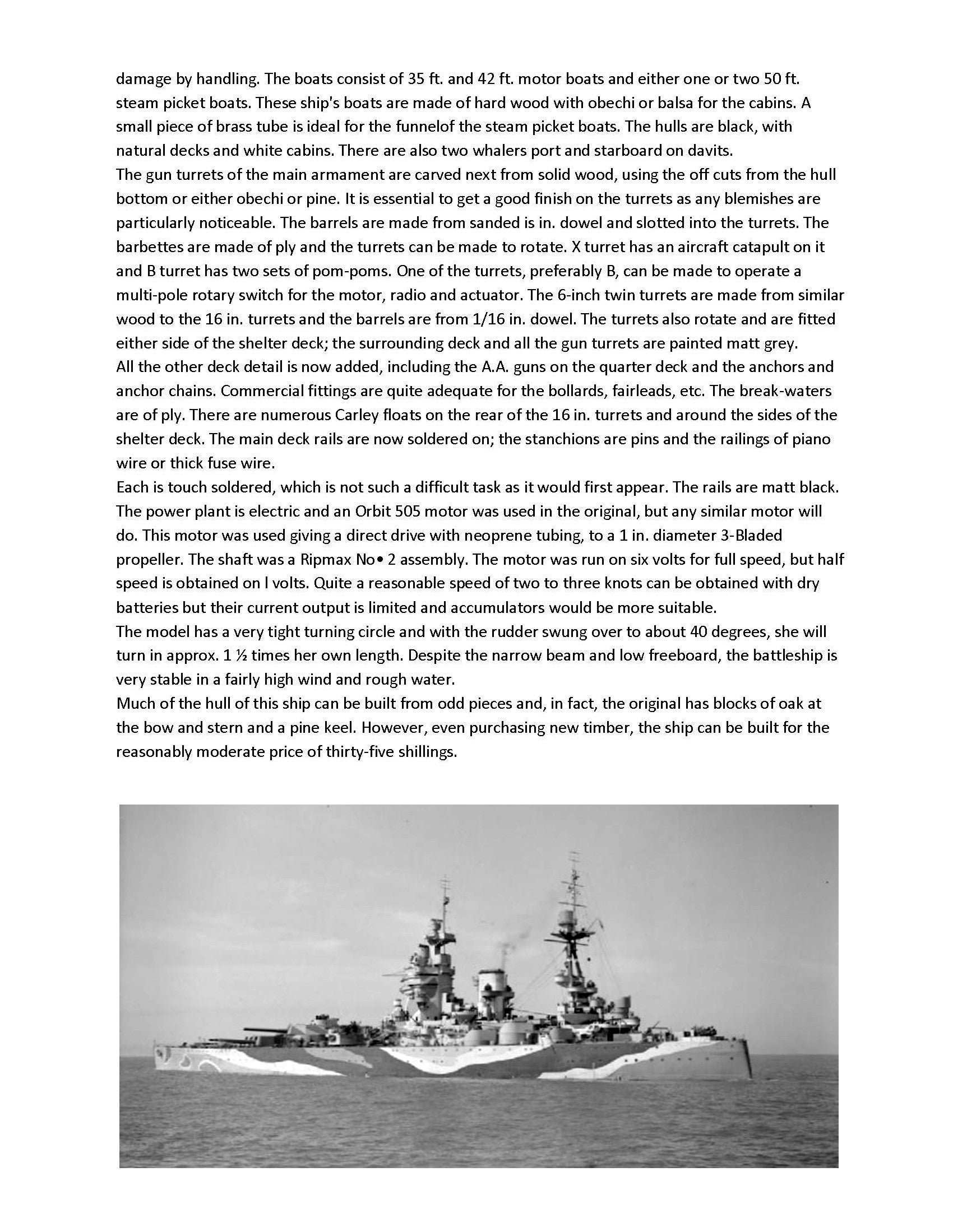 full size printed plans  battleship scale 1/240  l 35" suitable for radio control