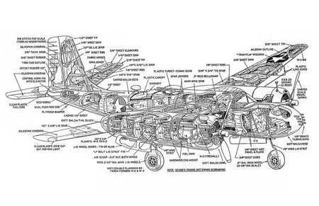full size printed plans scale 1:16 control line douglas b 26 invader  simple as any single‑engine