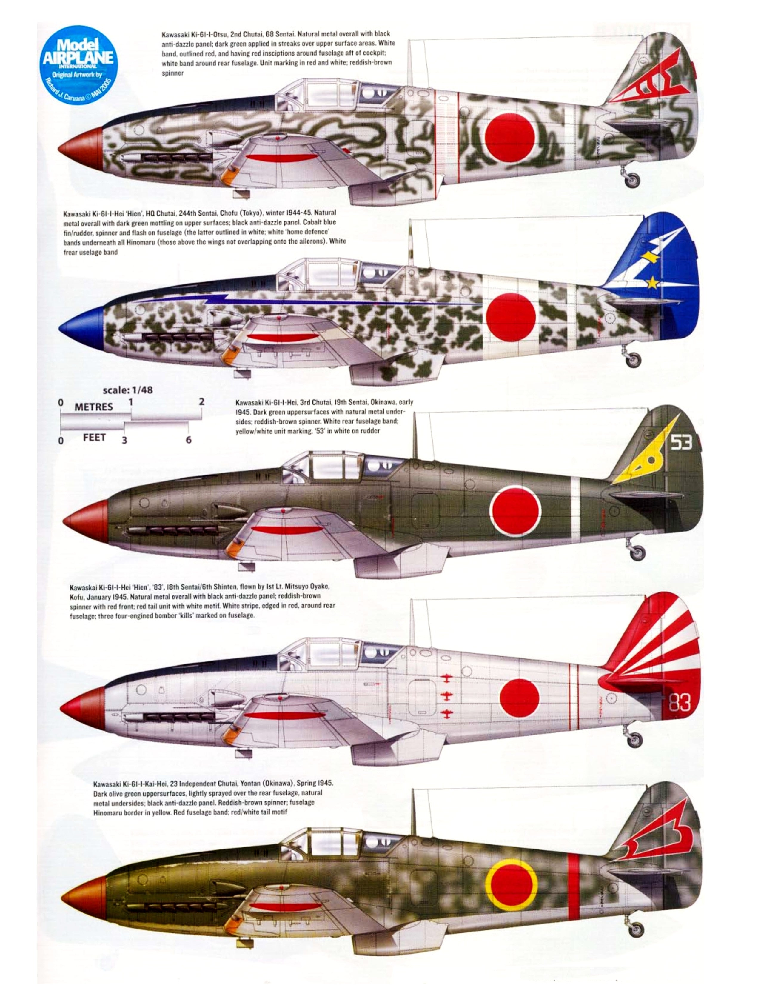 full size printed plans scale 1:16  control line kawasaki ki-61 “tony” sport flying