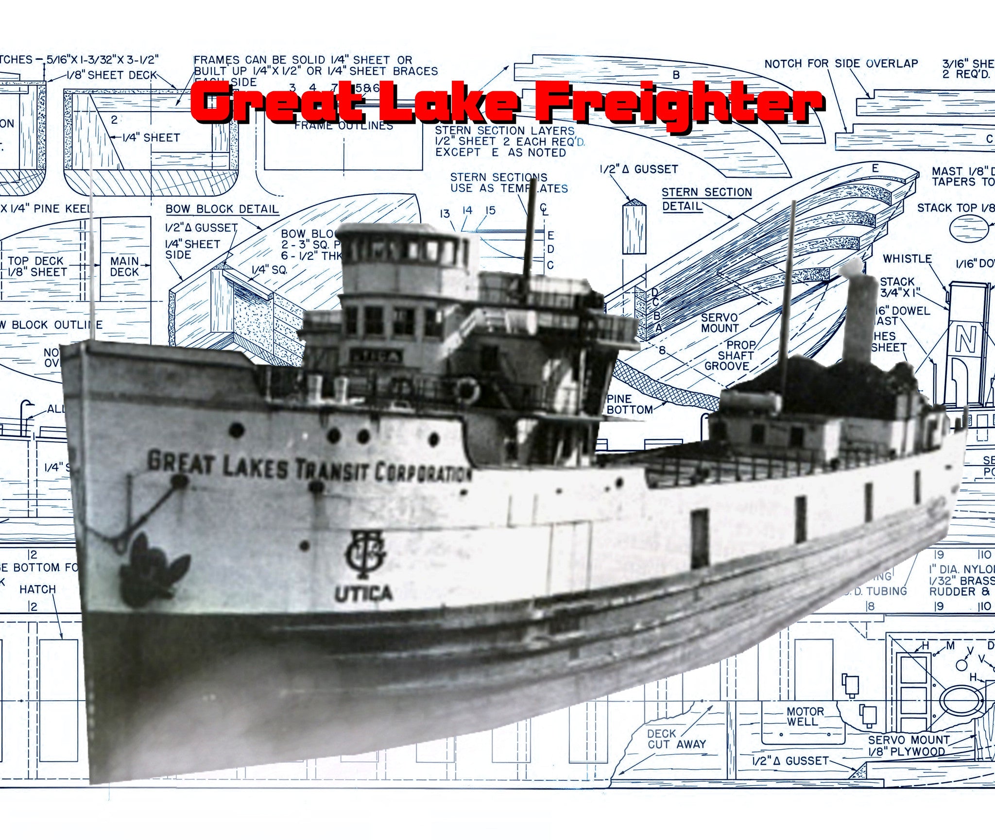 great lakes freighter 1:10 scale 45" full size printed plans for radio control