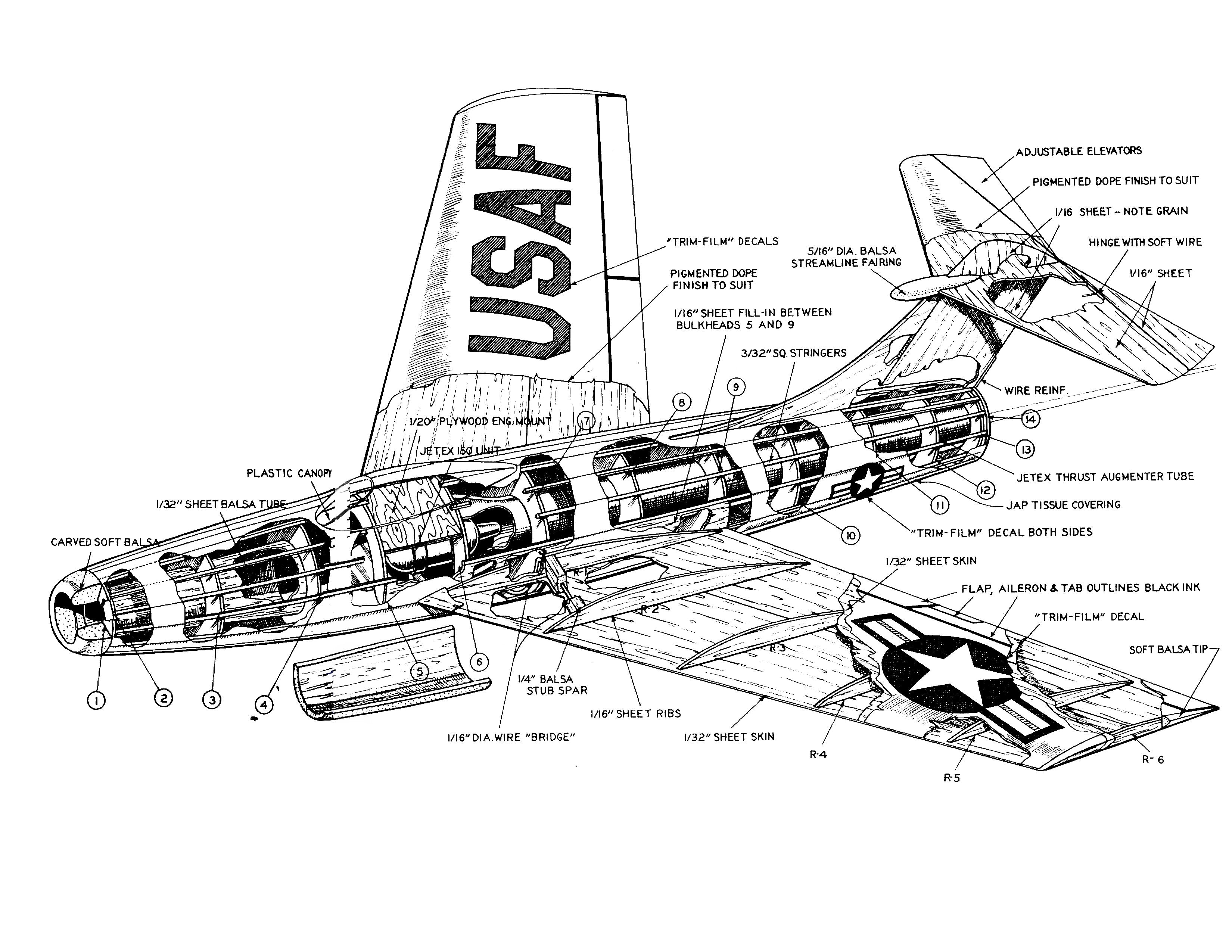 full size printed plan semi scale jetex fighter little augie  jetex 150  or convert to ducted fan